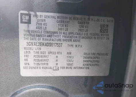 2013 Chevrolet Captiva Sport 2Ls from USA, damaged, VIN 3GNAL2EK4DS617537